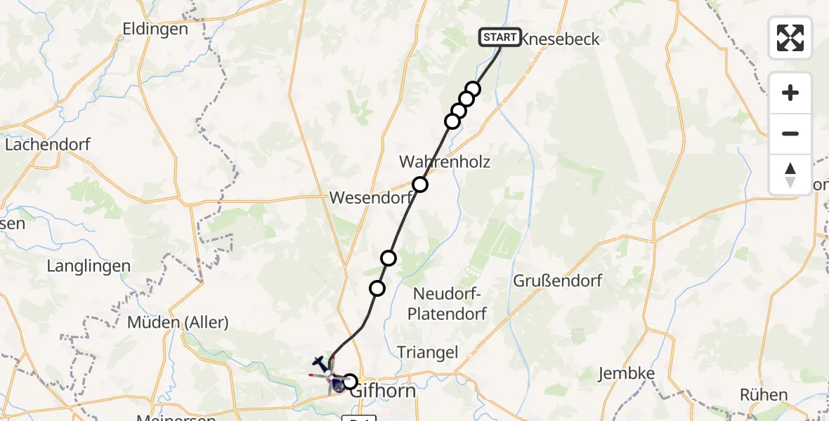 Flugroute Polizeihubschrauber Wittingen - Gifhorn, 01 Oktober 2026, 14:26