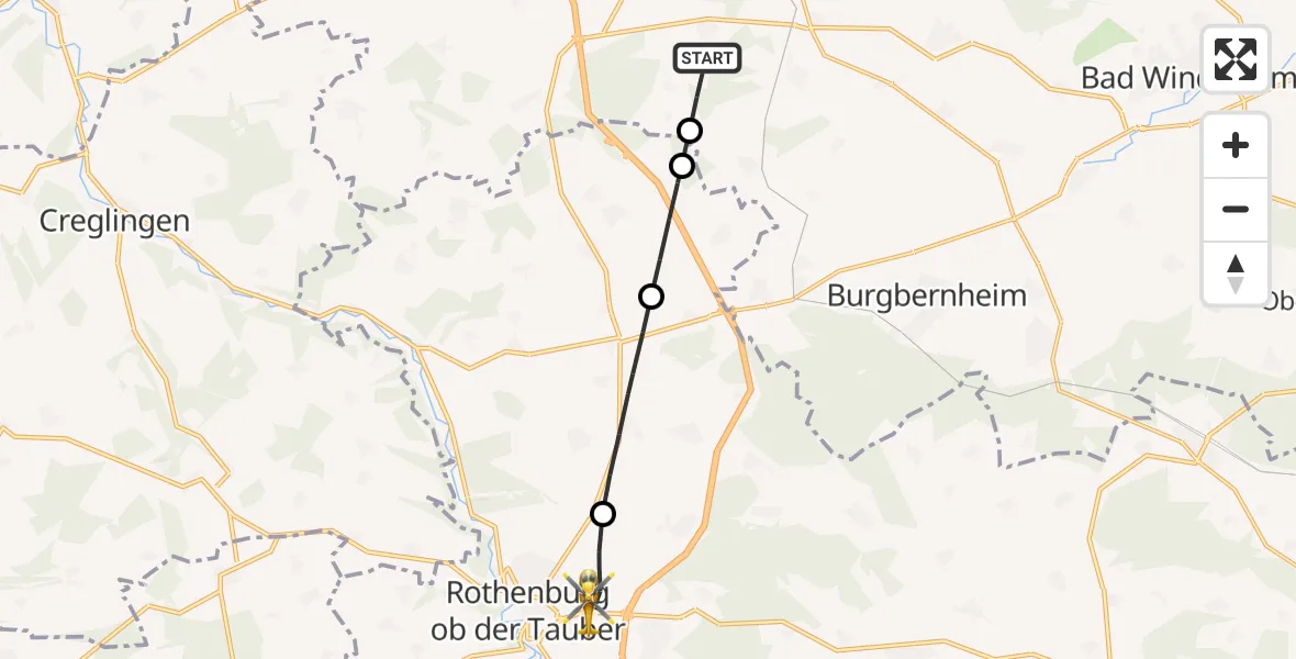Flugroute Rettungshubschrauber Uffenheim - Rothenburg ob der Tauber, 01 Oktober 2026, 14:48