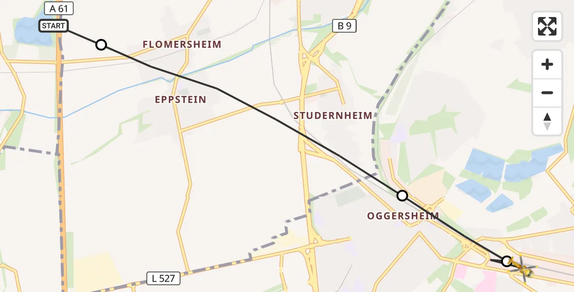 Flugroute Rettungshubschrauber Lambsheim - Ludwigshafen Accident Hospital Hubschrauberlandeplatz, 01 Oktober 2026, 14:50