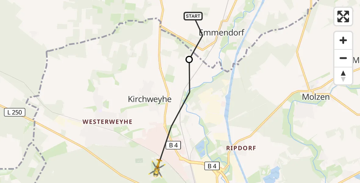 Flugroute Rettungshubschrauber Emmendorf - Uelzen, 01 Oktober 2026, 15:00