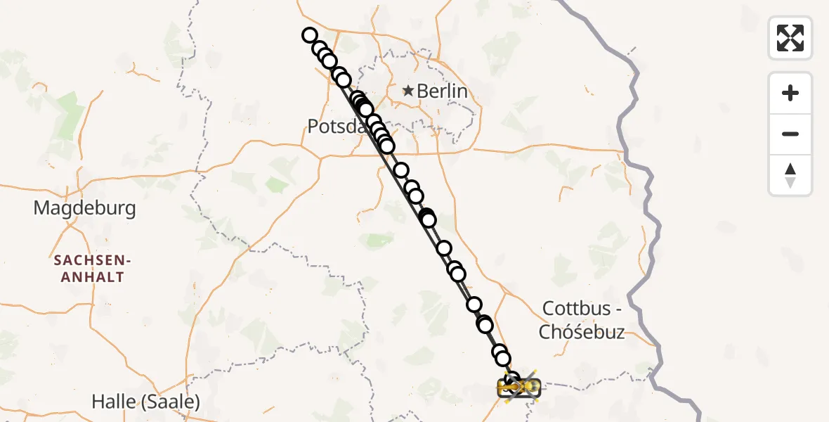 Flugroute Ambulanzhubschrauber ADAC Luftrettungsstation Senftenberg Hubschrauberlandeplatz - ADAC Luftrettungsstation Senftenberg Hubschrauberlandeplatz, 01 Oktober 2026, 15:10