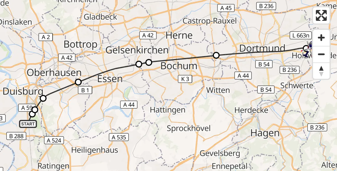 Flugroute Polizeihubschrauber Duisburg - Dortmund Flughafen, 01 Oktober 2026, 15:13