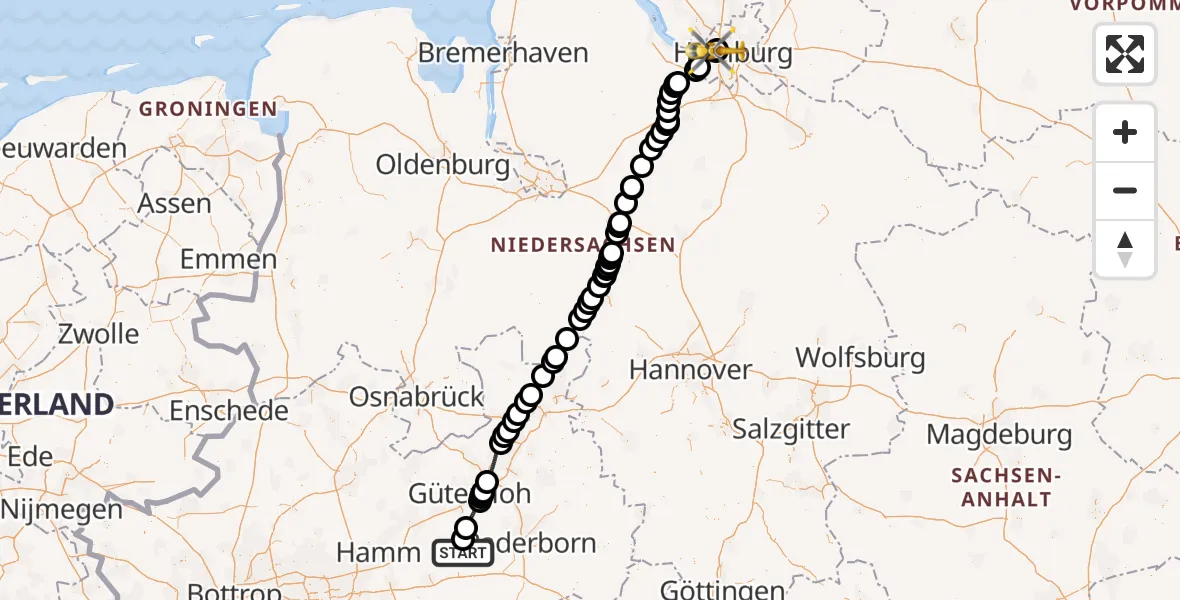 Flugroute Rettungshubschrauber Lippstadt - Asklepios Hospital Altona, 01 Oktober 2026, 15:13
