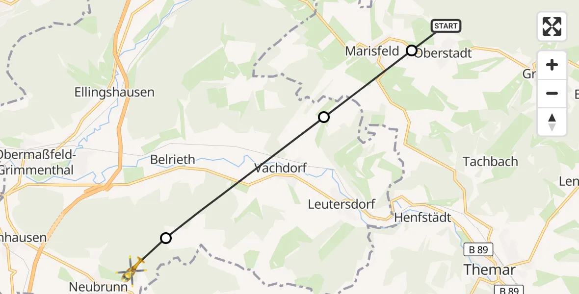 Flugroute Rettungshubschrauber Oberstadt - Neubrunn, 01 Oktober 2026, 15:24