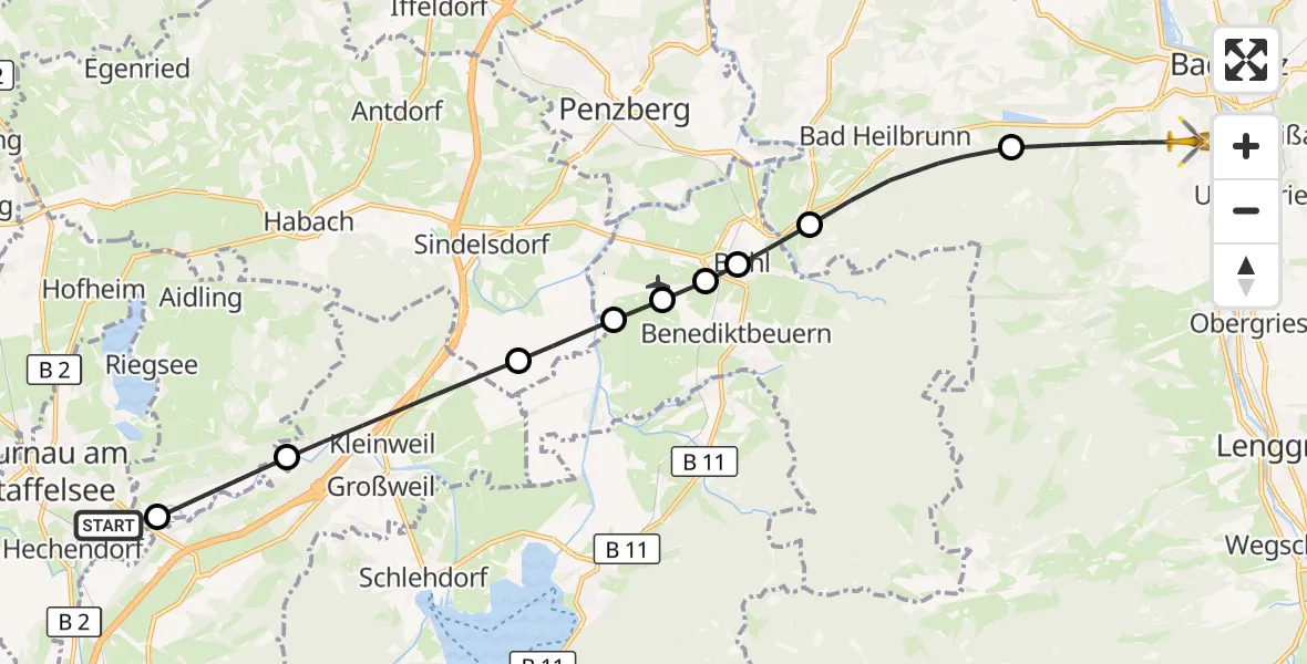 Flugroute Rettungshubschrauber Murnau a.Staffelsee - Wackersberg, 01 Oktober 2026, 15:27