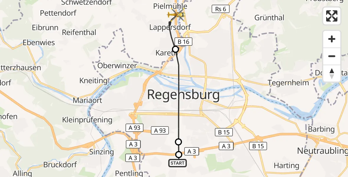 Flugroute Rettungshubschrauber DRF Air Rescue Station Regensburg / Regensburg University Hospital - Lappersdorf, 01 Oktober 2026, 15:28