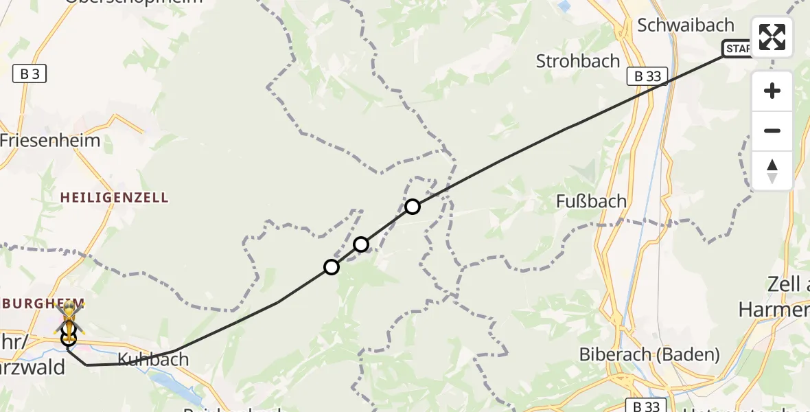 Flugroute Rettungshubschrauber Gengenbach - Ortenau Hospital Lahr-Ettenheim, 01 Oktober 2026, 15:34