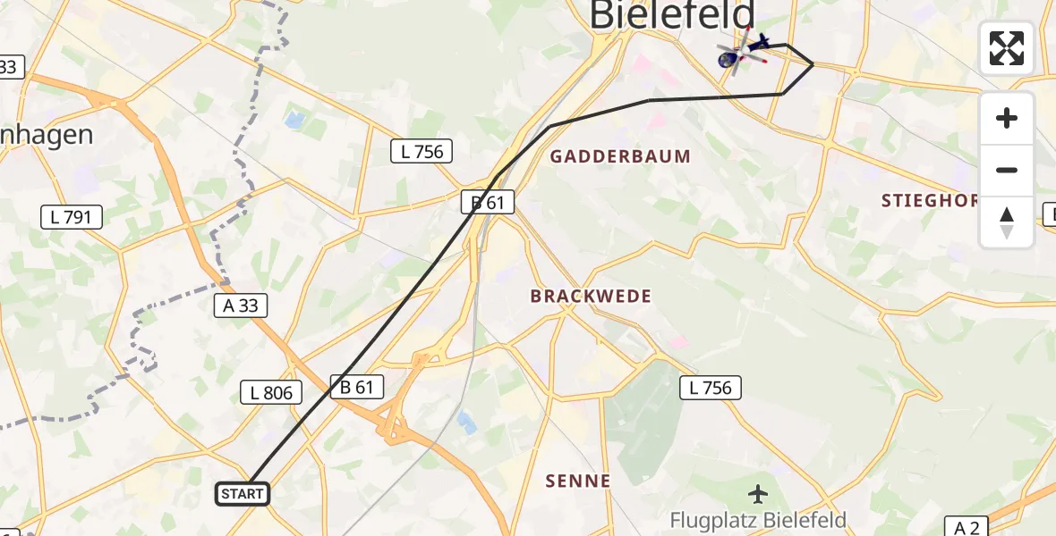 Flugroute Polizeihubschrauber Bielefeld - Bielefeld, 01 Oktober 2026, 15:41