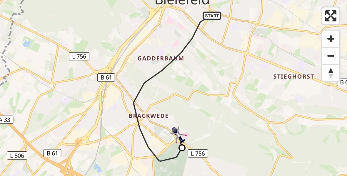 Flugroute Polizeihubschrauber Bielefeld - Luftrettungszentrum Bielefeld, 01 Oktober 2026, 15:54