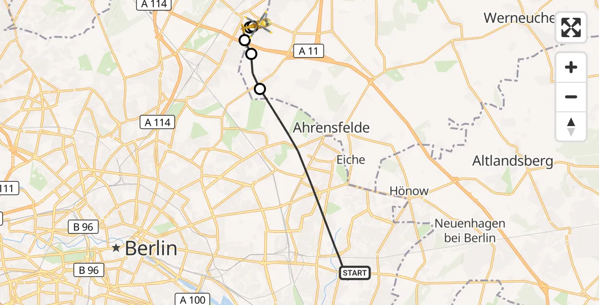 Flugroute Rettungshubschrauber Berlin - Helios Clinic Berlin-Buch, 01 Oktober 2026, 15:54