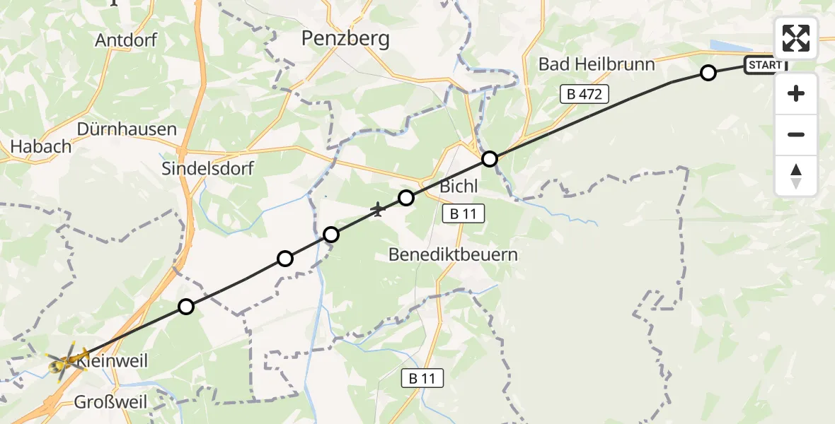 Flugroute Rettungshubschrauber Wackersberg - Großweil, 01 Oktober 2026, 16:04