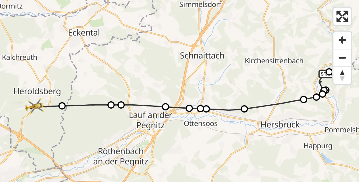 Flugroute Ambulanzhubschrauber Pommelsbrunn - Geschaidt, 01 Oktober 2026, 16:05