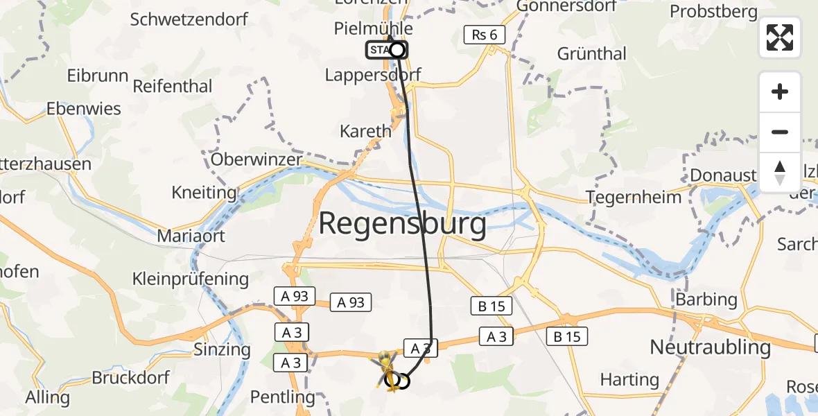 Flugroute Rettungshubschrauber Lappersdorf - DRF Air Rescue Station Regensburg / Regensburg University Hospital, 01 Oktober 2026, 16:06