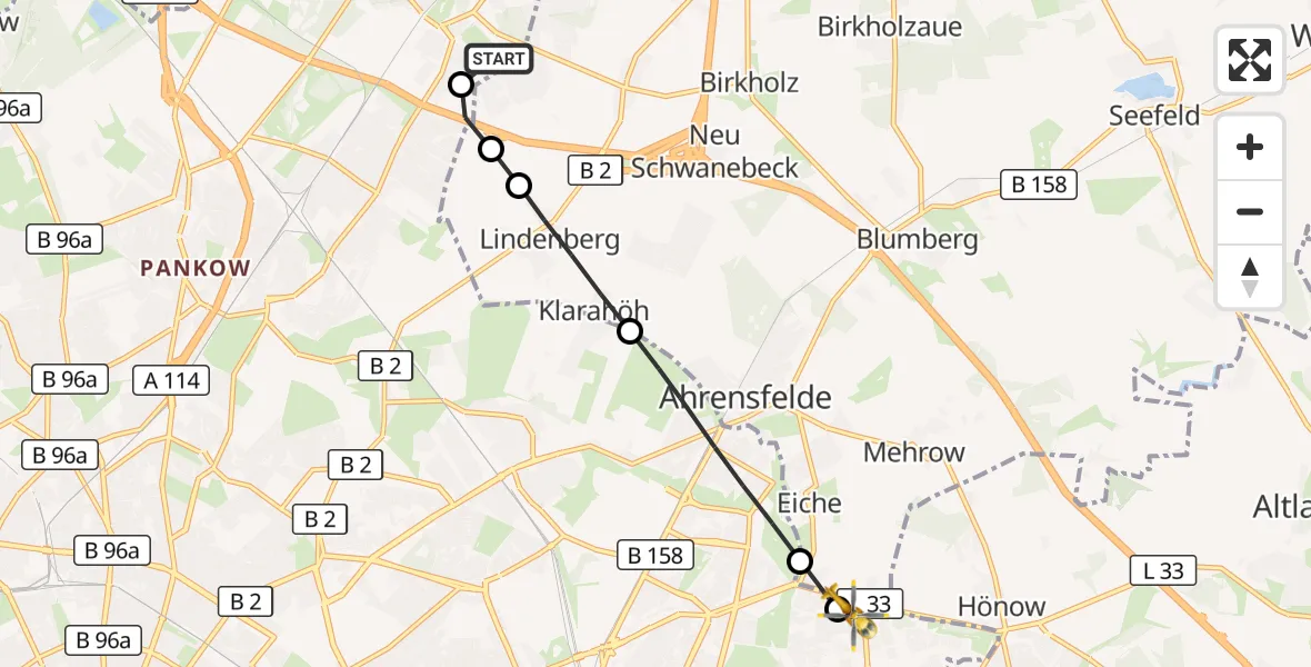 Flugroute Rettungshubschrauber Helios Clinic Berlin-Buch - Berlin, 01 Oktober 2026, 16:08