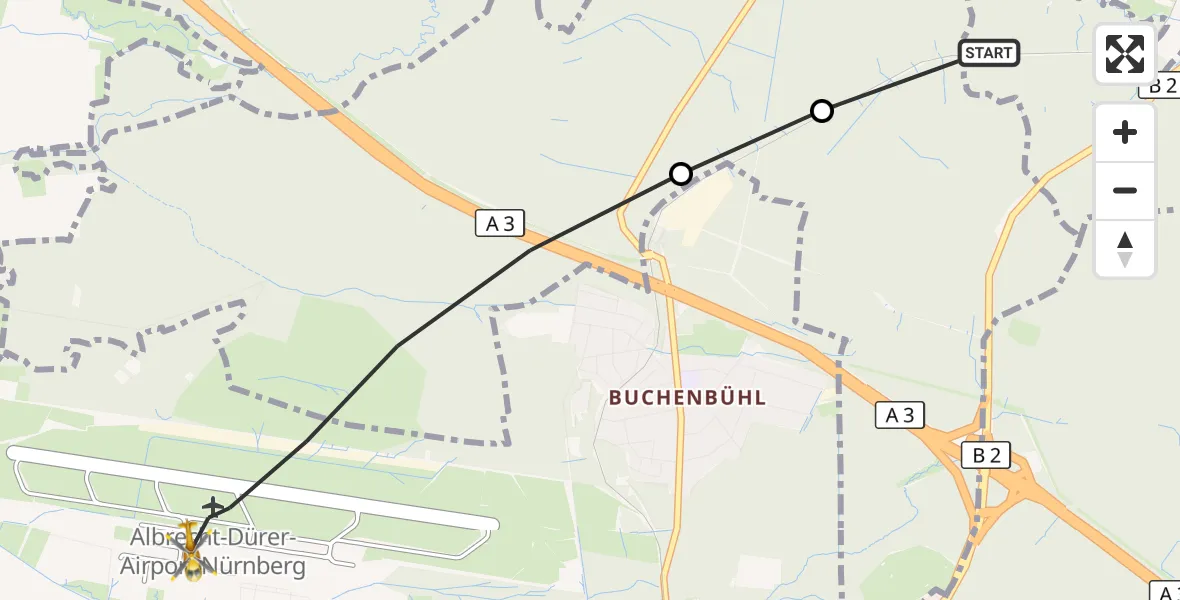Flugroute Ambulanzhubschrauber Geschaidt - Flughafen Nuremberg, 01 Oktober 2026, 16:17