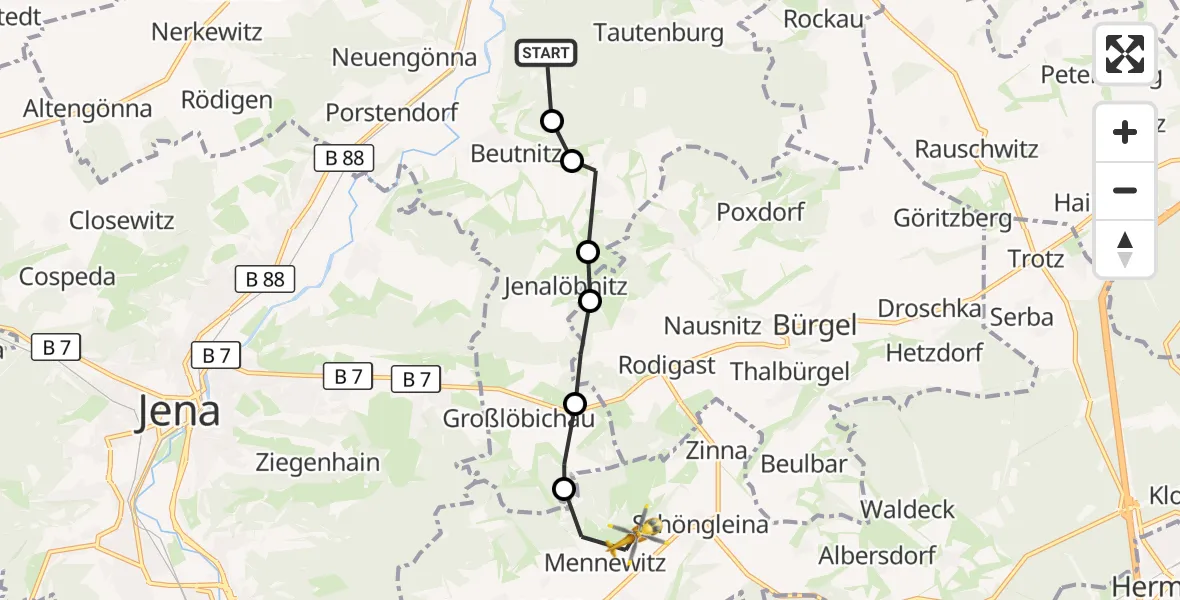 Flugroute Rettungshubschrauber Tautenburg - Schlöben, 01 Oktober 2026, 16:18