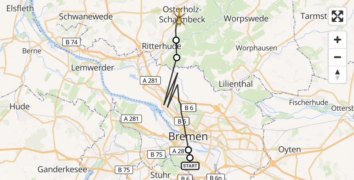 Flugroute Rettungshubschrauber Bremen - Osterholz-Scharmbeck, 01 Oktober 2026, 16:20