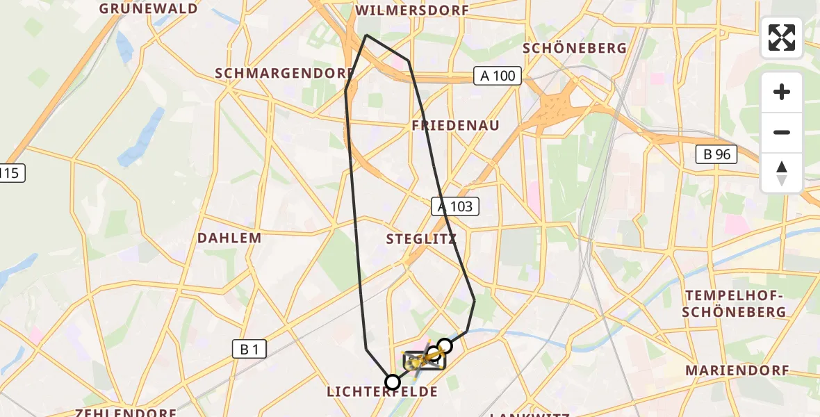 Flugroute Rettungshubschrauber Charité Clinic Benjamin Franklin Campus - Charité Clinic Benjamin Franklin Campus, 01 Oktober 2026, 16:24