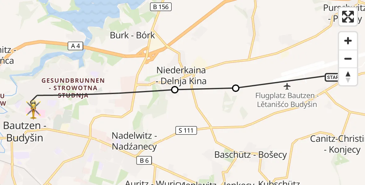 Flugroute Rettungshubschrauber Bautzen Flugplatz - Bautzen, 01 Oktober 2026, 16:27