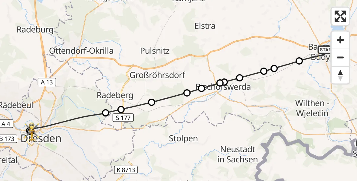 Flugroute Rettungshubschrauber Bautzen - Dresden Friedrichstadt Hospital, 01 Oktober 2026, 17:01