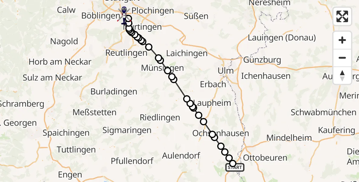 Flugroute Polizeihubschrauber Aichstetten - Flughafen Stuttgart, 01 Oktober 2026, 17:14