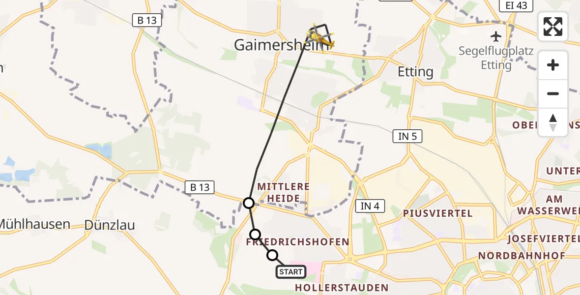 Flugroute Rettungshubschrauber Ingolstadt Hospital - Gaimersheim, 01 Oktober 2026, 17:14
