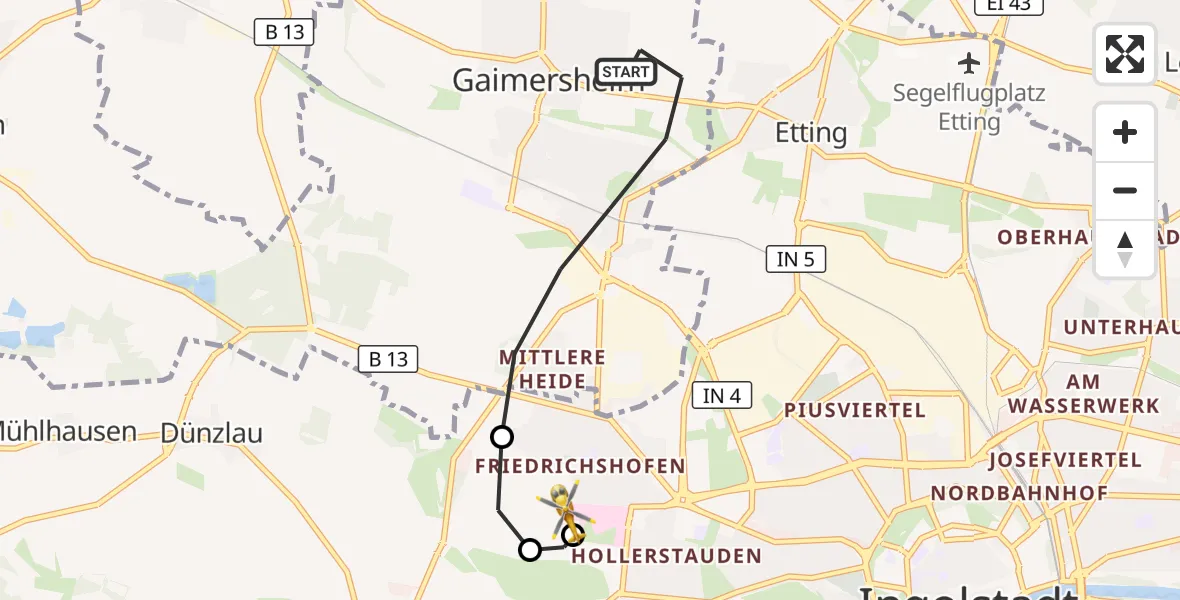 Flugroute Rettungshubschrauber Gaimersheim - Ingolstadt Hospital, 01 Oktober 2026, 17:43