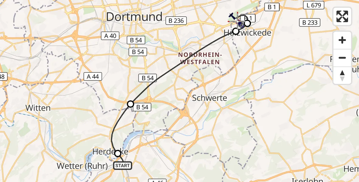 Flugroute Polizeihubschrauber Hagen - Dortmund Flughafen, 01 Oktober 2026, 18:42