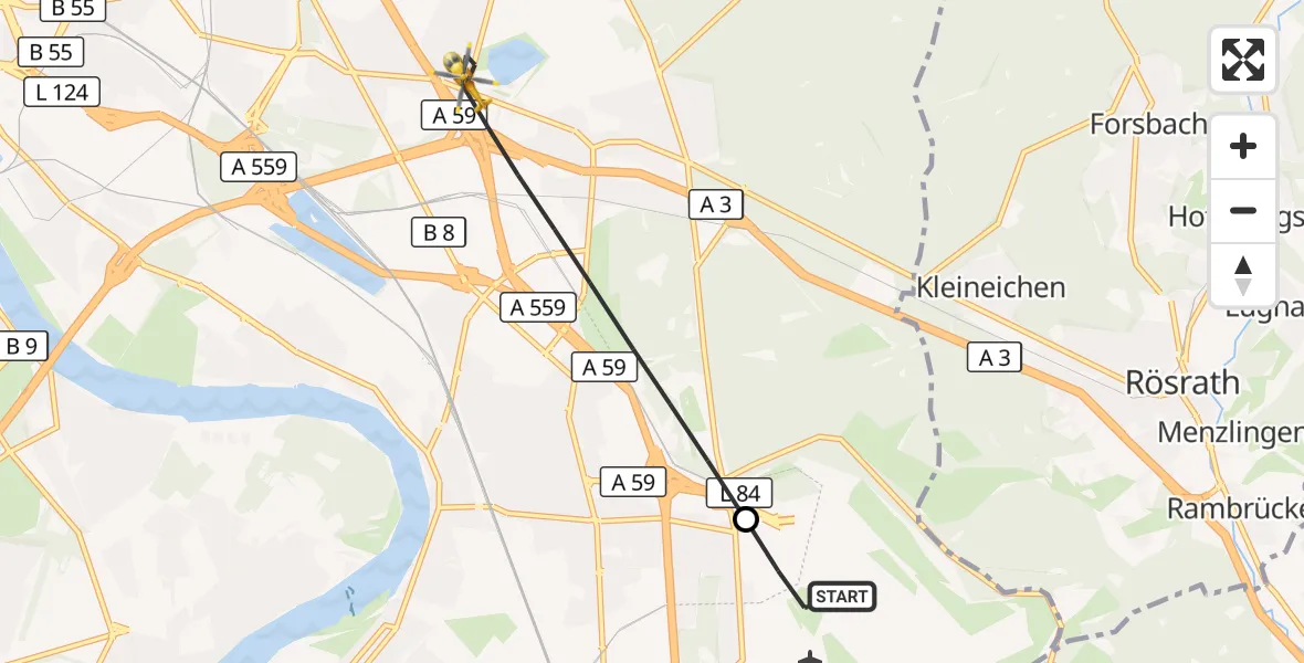 Flugroute Ambulanzhubschrauber Köln Bonn Flughafen - Köln, 01 Oktober 2026, 19:33