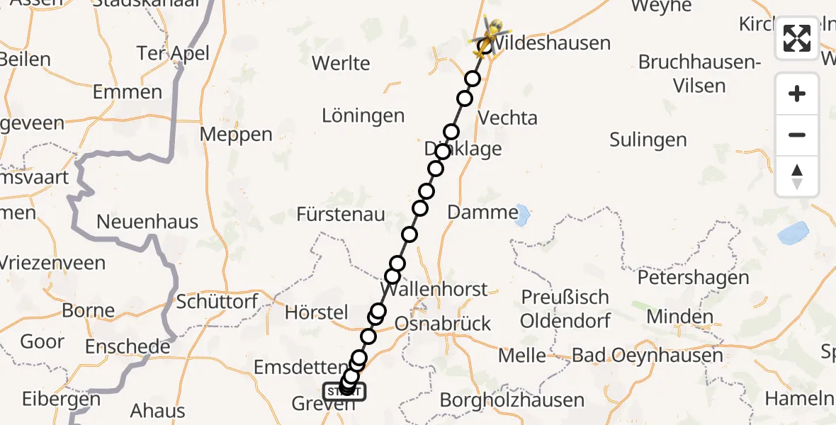 Flugroute Ambulanzhubschrauber Christoph  Westfalen-ADAC - Großenkneten, 01 Oktober 2026, 20:03