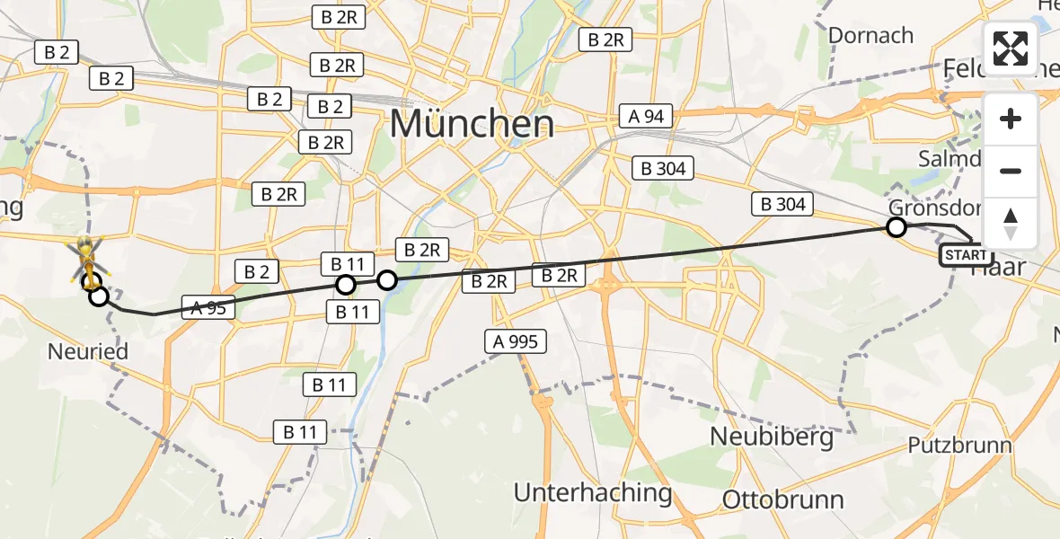 Flugroute Rettungshubschrauber Haar - DRF Air Rescue München Hubschrauberlandeplatz, 01 Oktober 2026, 20:14