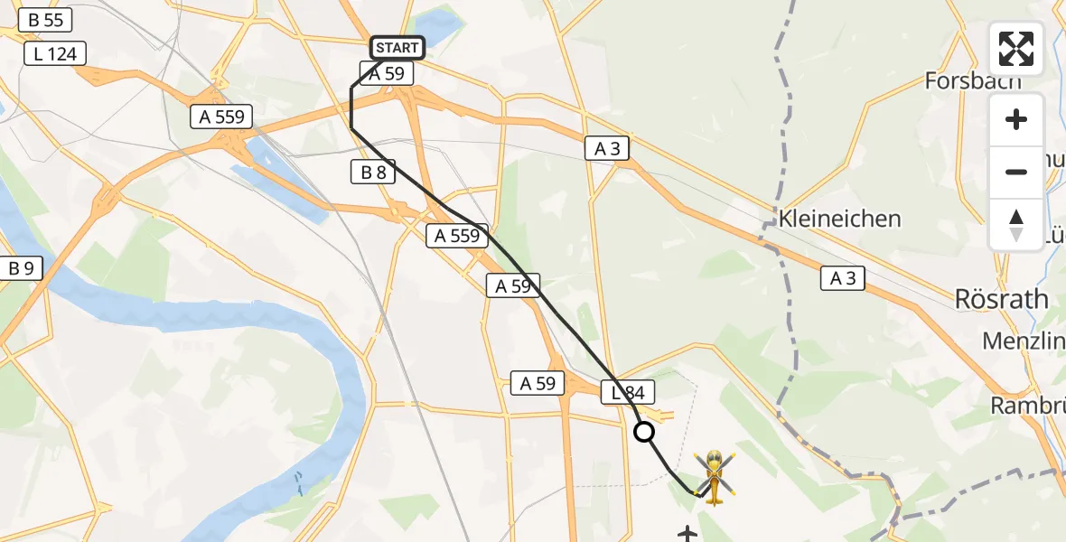 Flugroute Ambulanzhubschrauber Köln - Köln Bonn Flughafen, 01 Oktober 2026, 20:24