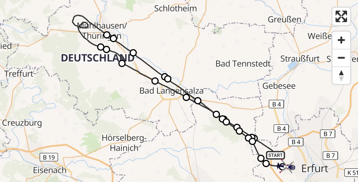 Flugroute Polizeihubschrauber Erfurt - Erfurt-Weimar Flughafen, 01 Oktober 2026, 20:26