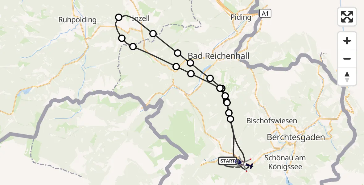 Flugroute Polizeihubschrauber Ramsau b.Berchtesgaden - Ramsau b.Berchtesgaden, 01 Oktober 2026, 21:18
