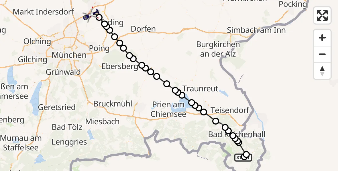 Flugroute Polizeihubschrauber Ramsau b.Berchtesgaden - München Flughafen, 01 Oktober 2026, 23:27