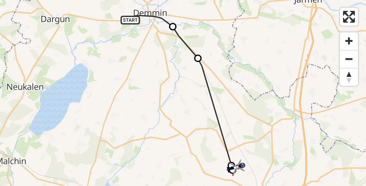 Flugroute Polizeihubschrauber Demmin - Pripsleben, 02 Oktober 2026, 03:41