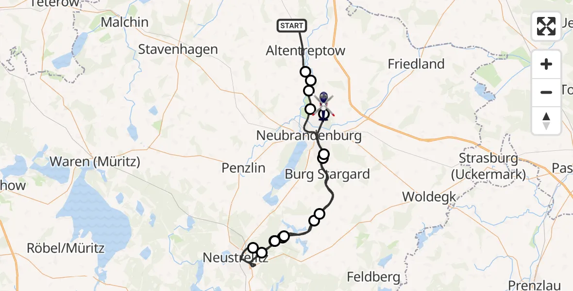 Flugroute Polizeihubschrauber Altentreptow - Neubrandenburg Trollenhagen Flughafen, 02 Oktober 2026, 04:01