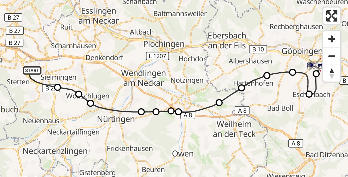 Flugroute Polizeihubschrauber Flughafen Stuttgart - Göppingen, 02 Oktober 2026, 04:59
