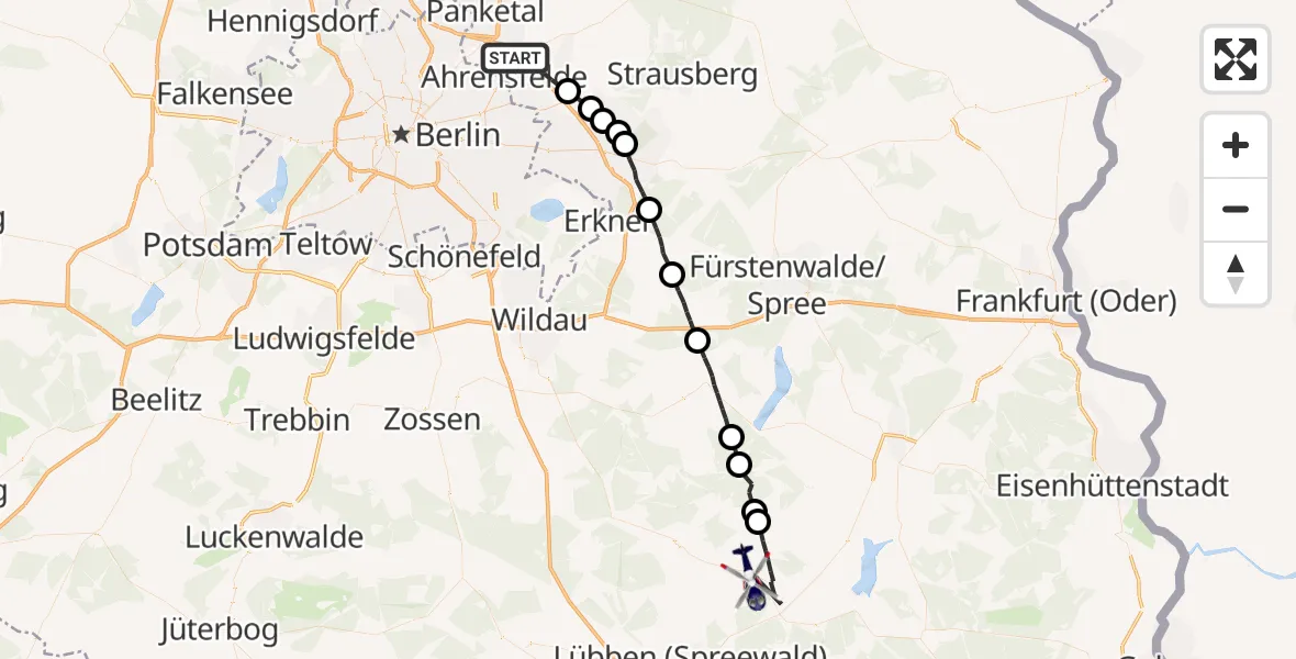 Flugroute Polizeihubschrauber Ahrensfelde - Märkische Heide, 02 Oktober 2026, 05:23