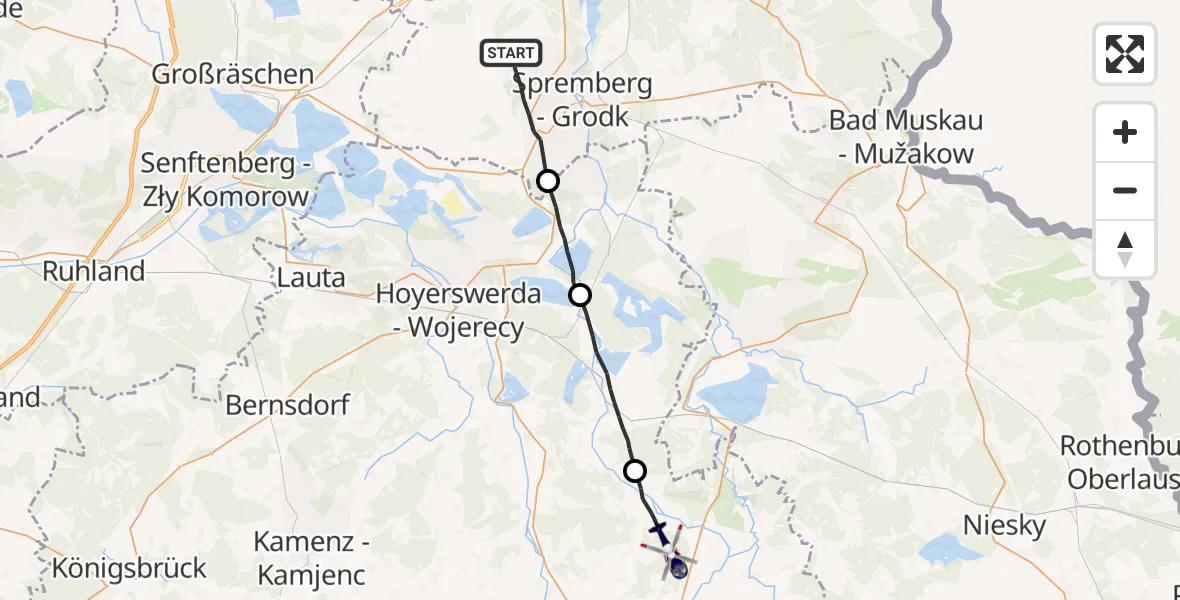Flugroute Polizeihubschrauber Spremberg - Großdubrau, 02 Oktober 2026, 05:51