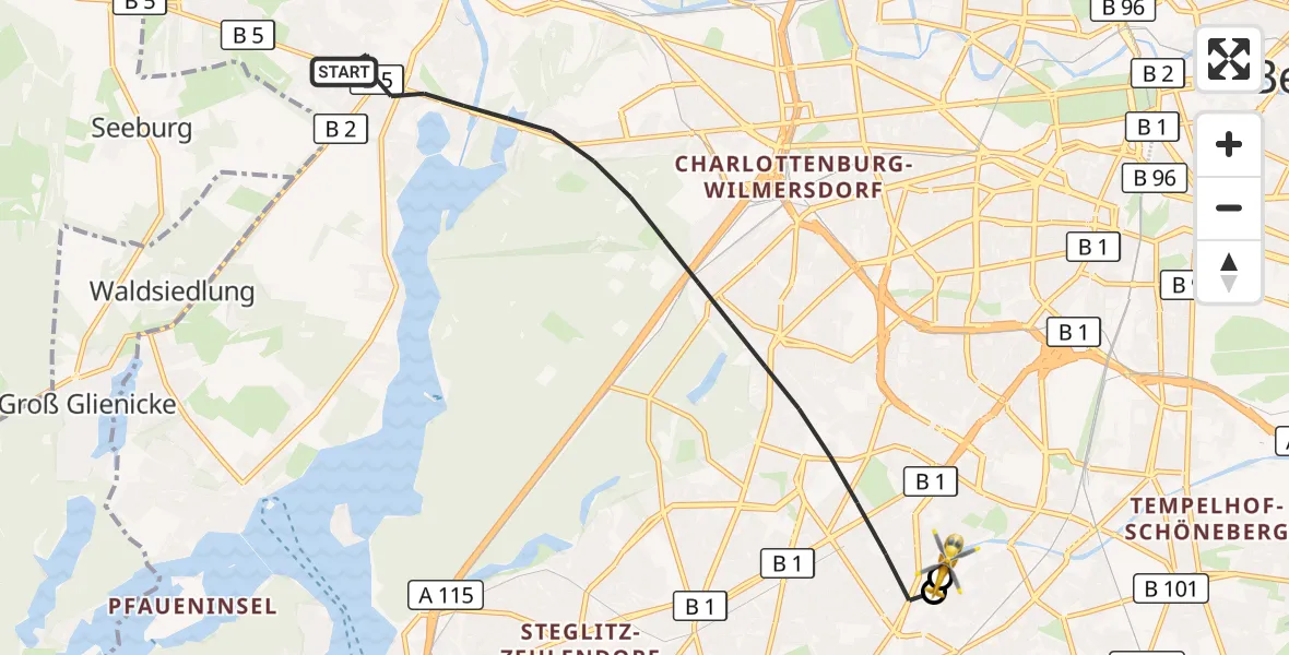 Flugroute Rettungshubschrauber Berlin - Charité Clinic Benjamin Franklin Campus, 02 Oktober 2026, 05:54