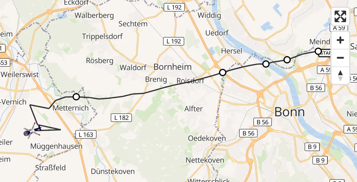 Flugroute Polizeihubschrauber Sankt Augustin - Weilerswist, 02 Oktober 2026, 06:15