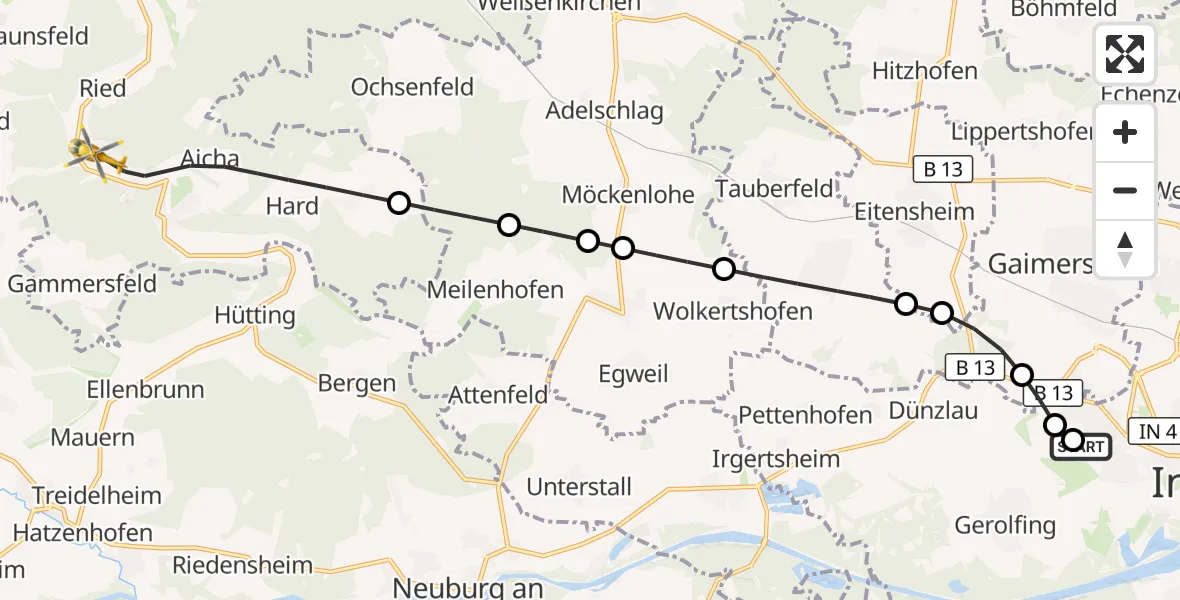 Flugroute Rettungshubschrauber Ingolstadt Hospital - Wellheim, 02 Oktober 2026, 06:21