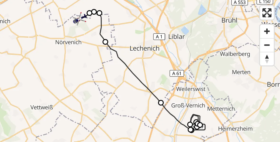 Flugroute Polizeihubschrauber Weilerswist UL - Militärflugplatz Nörvenich, 02 Oktober 2026, 06:39