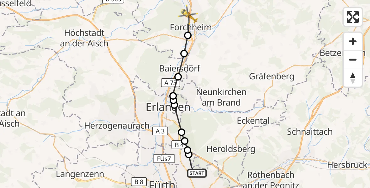 Flugroute Ambulanzhubschrauber Flughafen Nuremberg - Forchheim, 02 Oktober 2026, 06:56