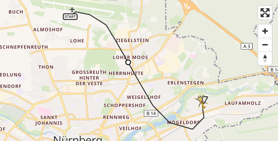 Flugroute Rettungshubschrauber Flughafen Nuremberg - Nürnberg, 02 Oktober 2026, 06:57