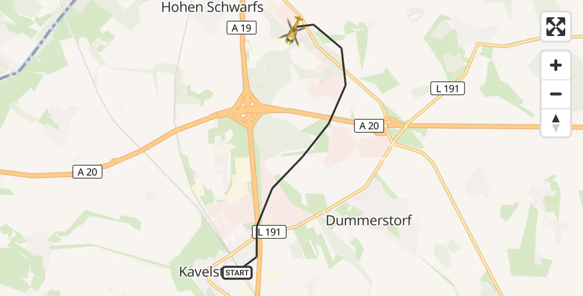 Flugroute Ambulanzhubschrauber Dummerstorf - Dummerstorf, 02 Oktober 2026, 07:14