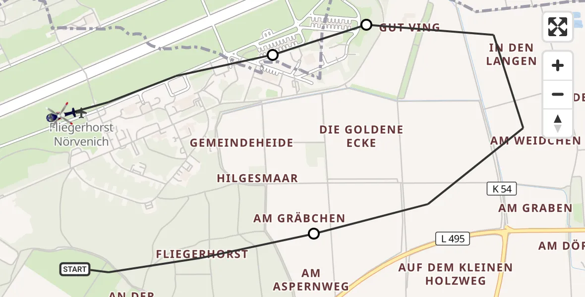 Flugroute Polizeihubschrauber Militärflugplatz Nörvenich - Militärflugplatz Nörvenich, 02 Oktober 2026, 07:18