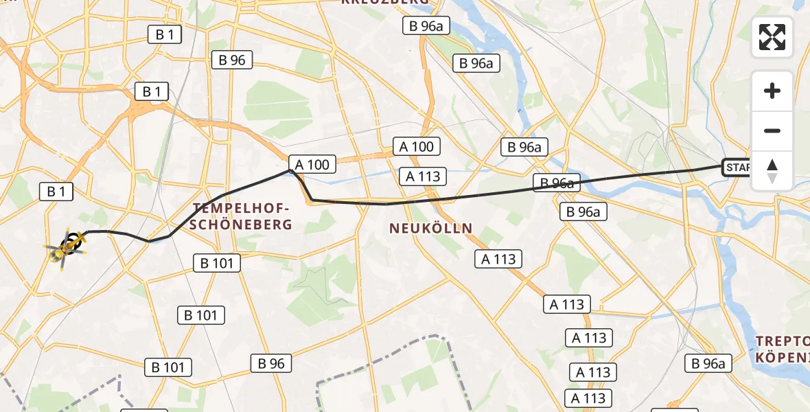 Flugroute Rettungshubschrauber Berlin - Charité Clinic Benjamin Franklin Campus, 02 Oktober 2026, 07:27