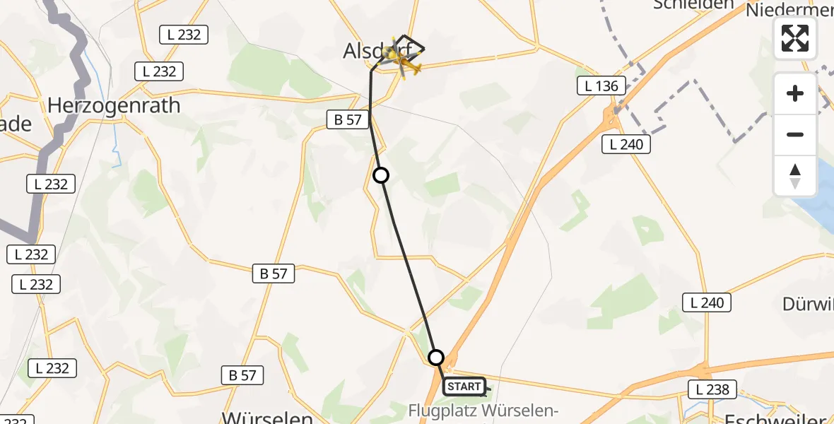 Flugroute Rettungshubschrauber Aachen-Merzbrück Flughafen - Alsdorf, 02 Oktober 2026, 07:34